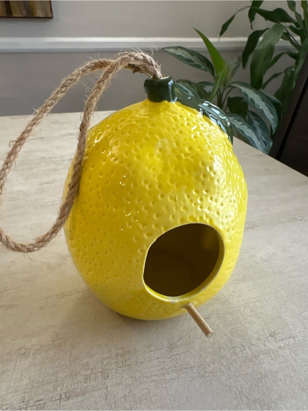 Ceramic Lemon Birdhouse Hanging Decor in Yellow by